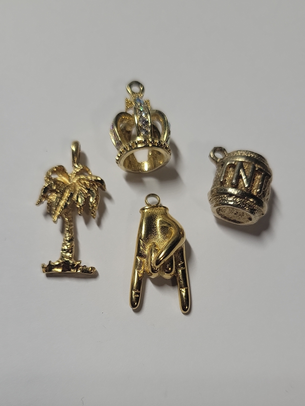 Gold-Plated Kids Charm Set - Palm Tree, Crown, Hand & Drum